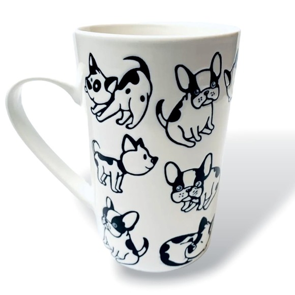 Graydon Hall Dog Mug, Black and White, Praying Dog, Kissing Dog, Playful Dog - Picture 1 of 5